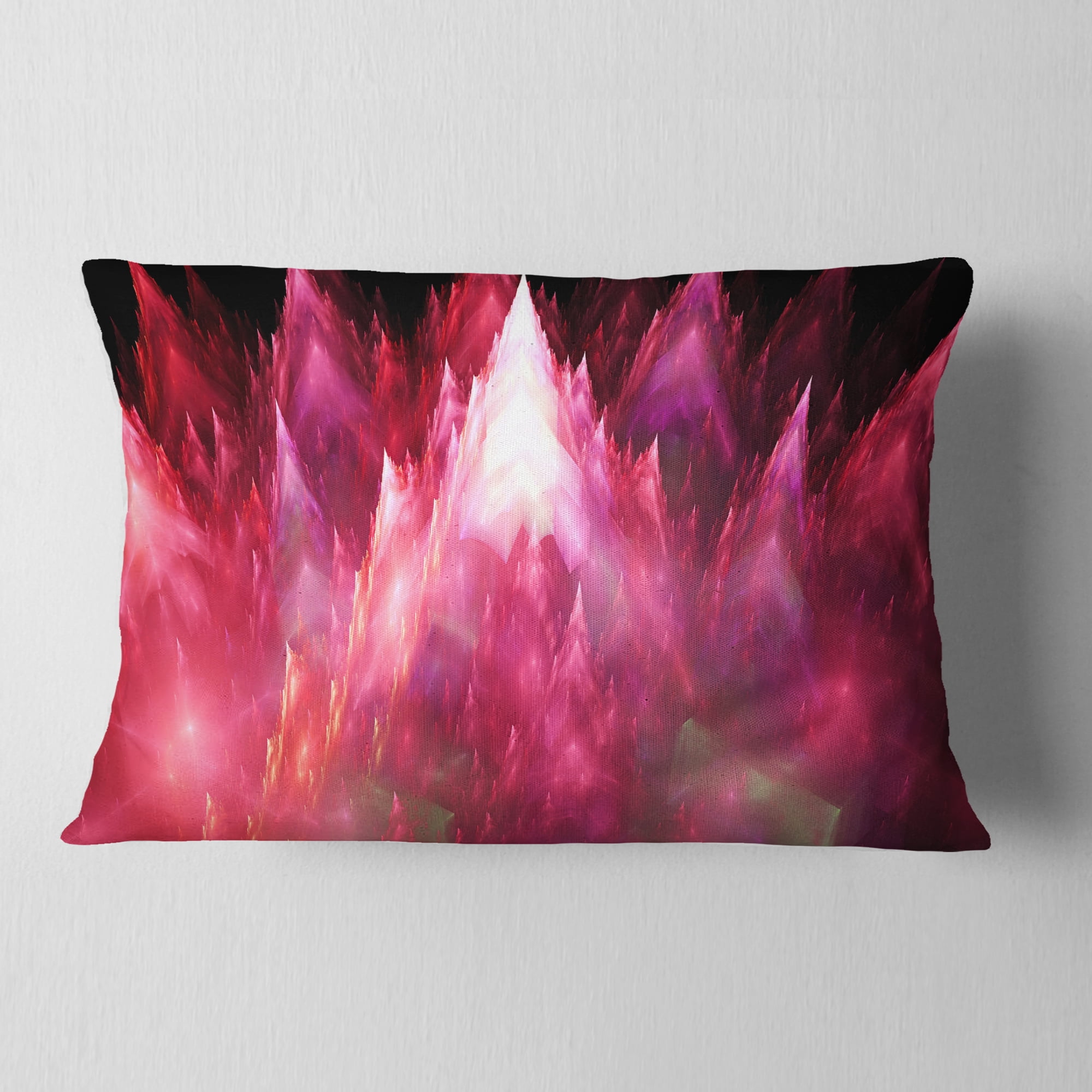 Designart Red Fractal Crystals Design - Abstract Throw Pillow - 12x20