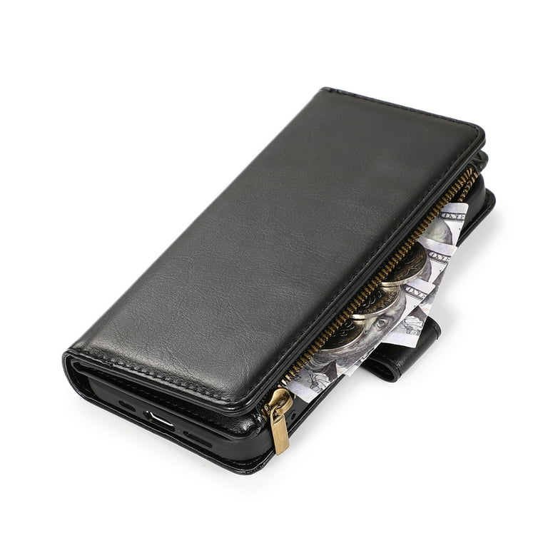 for Samsung Galaxy A15 5G Premium Leather Zipper Wallet Credit Card Slots Money Pocket Clutch Pouch Stand Strap Cover Xpm Phone Case Black