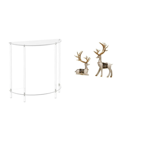 Mesita de noche de acrílico,Mesa auxiliar de acrílico transparente Mesa auxiliar transparente en capas,Mesa pequeña de acrílico,mesita de noche pequeña,compacta,Estatua de alce y