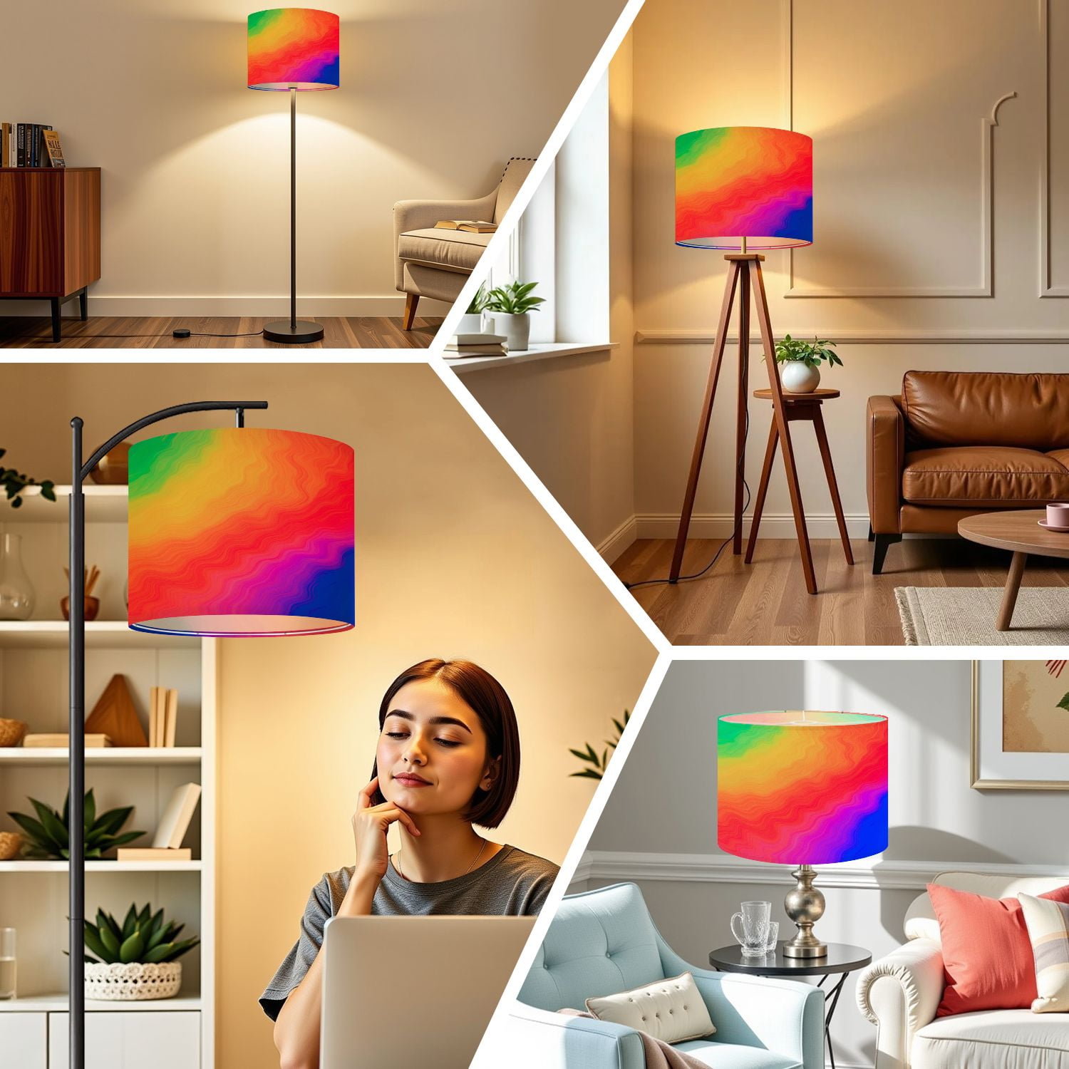 Linen Drum Lampshades Bright rainbow colors watercolor abstract colorful vibrant 13"x13"x10" Light Shade for Table Lamps Floor Lamp Shades Lampshade Replacement Assembly Required