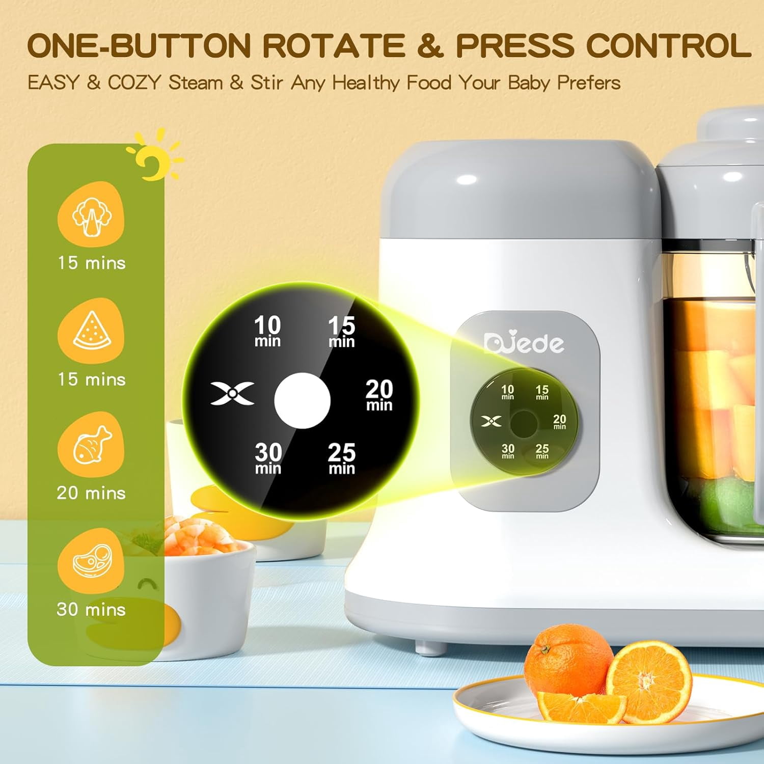 DUEDE Baby Food Maker - One Button Control Processor Steamer|Puree Blender Machine|Auto Cooking & Stirring, Cooking Nutritious Homemade Food for Infants & Toddlers, White
