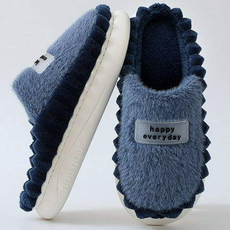 

QWZNDZGR 2022 Navy Blue Fluffy Home Slippers Men s Cotton Mules Clog Faux Fur Slides Slip On Indoor Slipper Shoes Man Fury Loafer Slipper