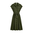 thumbnail image 5 of ClodeEU Women's Collar Cap Sleeve Drawstring Waist Button Midi Shirt Dress,Casual Summer Dress Army Green,Women's Plus L, 5 of 5