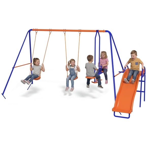 Outsunny 4 in 1 Metal Swing Set with Double Swings, Glider, Slide, Ladder