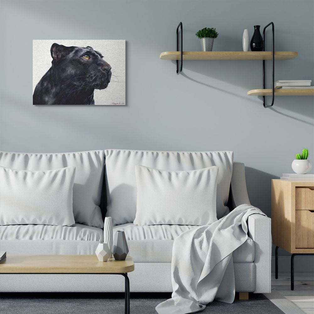 Stupell Industries Black Panther Large Cat Animal Watercolor Painting Canvas Wall Art by George Dyachenko