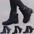 thumbnail image 2 of Mepaouo Womens Fashion Ankle Boots Leather Buckle Square Toe Riding Walking Short Booties for Women, 2 of 8