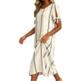 thumbnail image 5 of Women's Striped Maxi Dress, Tie Cuff Short Sleeve Casual Midi Dresses, Loose Fit A-Line Summer Vertical Stripe T Shirt Sundress with Pockets for Home and Office, 5 of 6