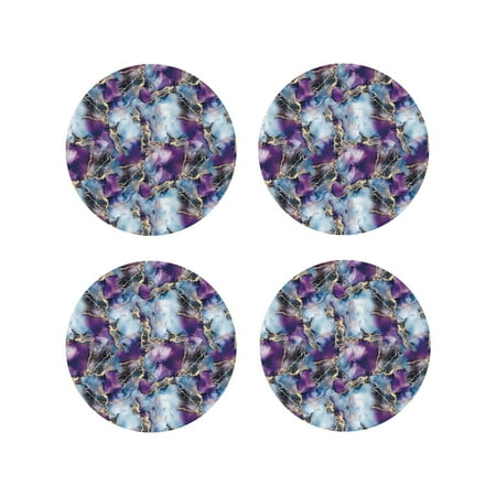 

Junzan Purple Marble Texture Print Coasters for Drinks - Leather Coasters Set of 4 for Coffee Table for Housewarming/Kitchen/Bar/Decor-Round Shape