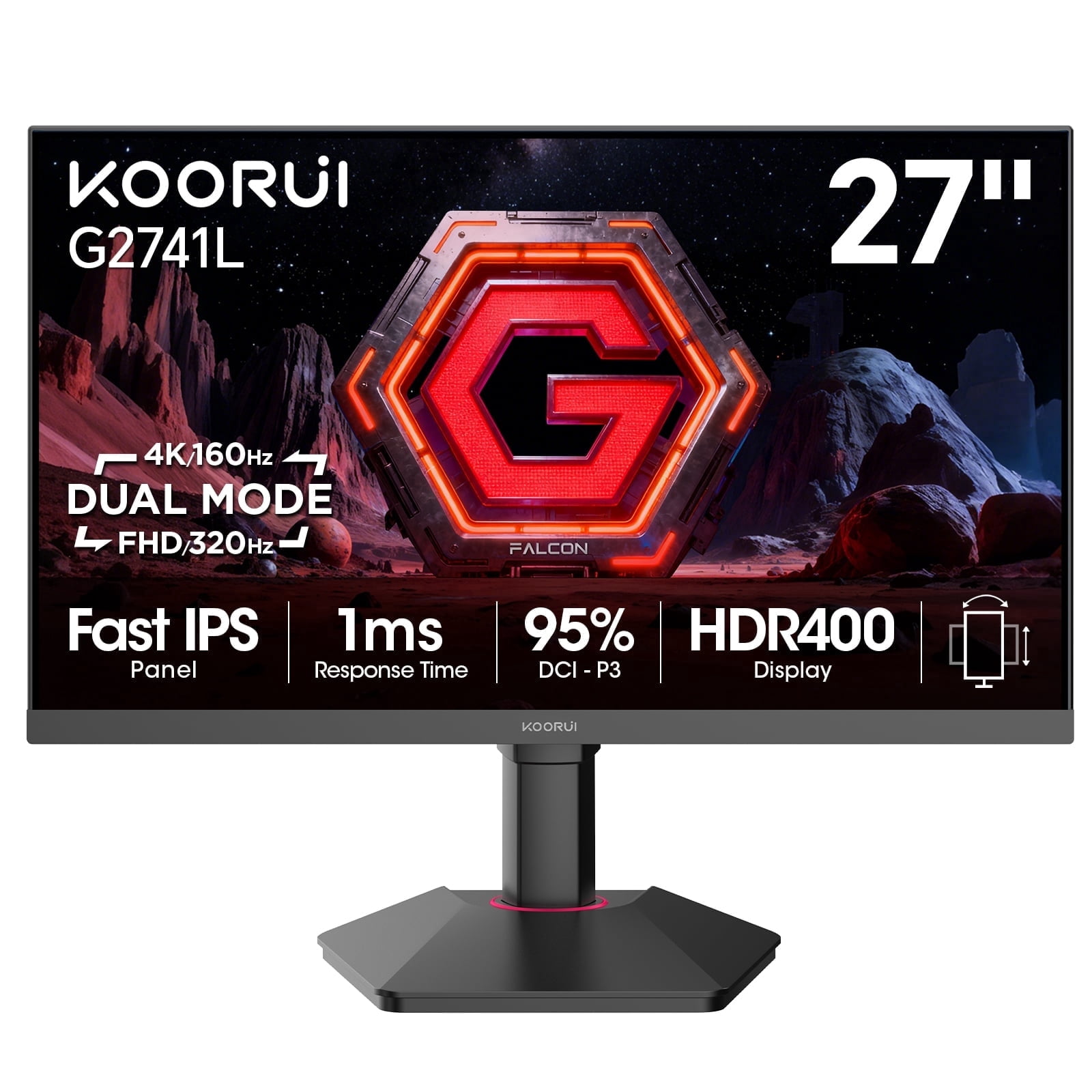 KOORUI 27” 4K Gaming Monitor, UHD 160Hz/Up to 320Hz Fast IPS Computer Monitor OD 1ms, HDR 400, Adaptive-sync, VESA, New