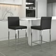 thumbnail image 2 of Contemporary Faux Leather and Metal 26" Counter Stool Set of 2 Black and Chrome, 2 of 6