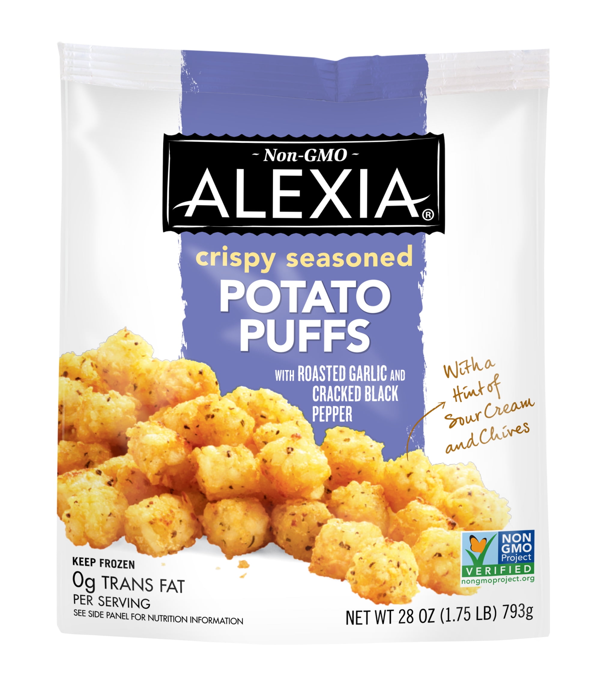 Alexia Foods Crispy Seasoned Potato Puffs with Roasted Garlic and Cracked B...