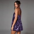 thumbnail image 2 of Purple Halter Mini Dress With Sparkly Sequin Embellishment For Party And Date Night, 2 of 3