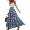 thumbnail image 2 of Women's Floral Boho Pleated Maxi Skirts Elastic High Waist Flowy Skirt for Beach Summer Blue M, 2 of 8