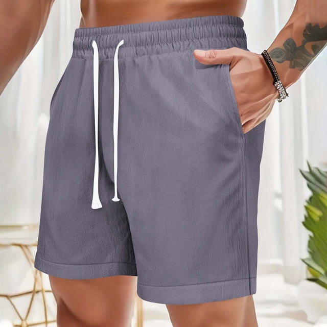 pstuiky Abreviatura para hombres, Pantalones de playa holgados con cordón para hombre, de color liso, informales, a la moda, para hacer ejercicio Pantalones cortos de golf