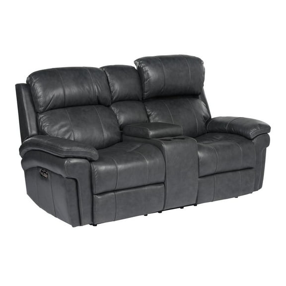 Sunset Trading Luxe Leather Reclining Loveseat with Power Headrest in Gray