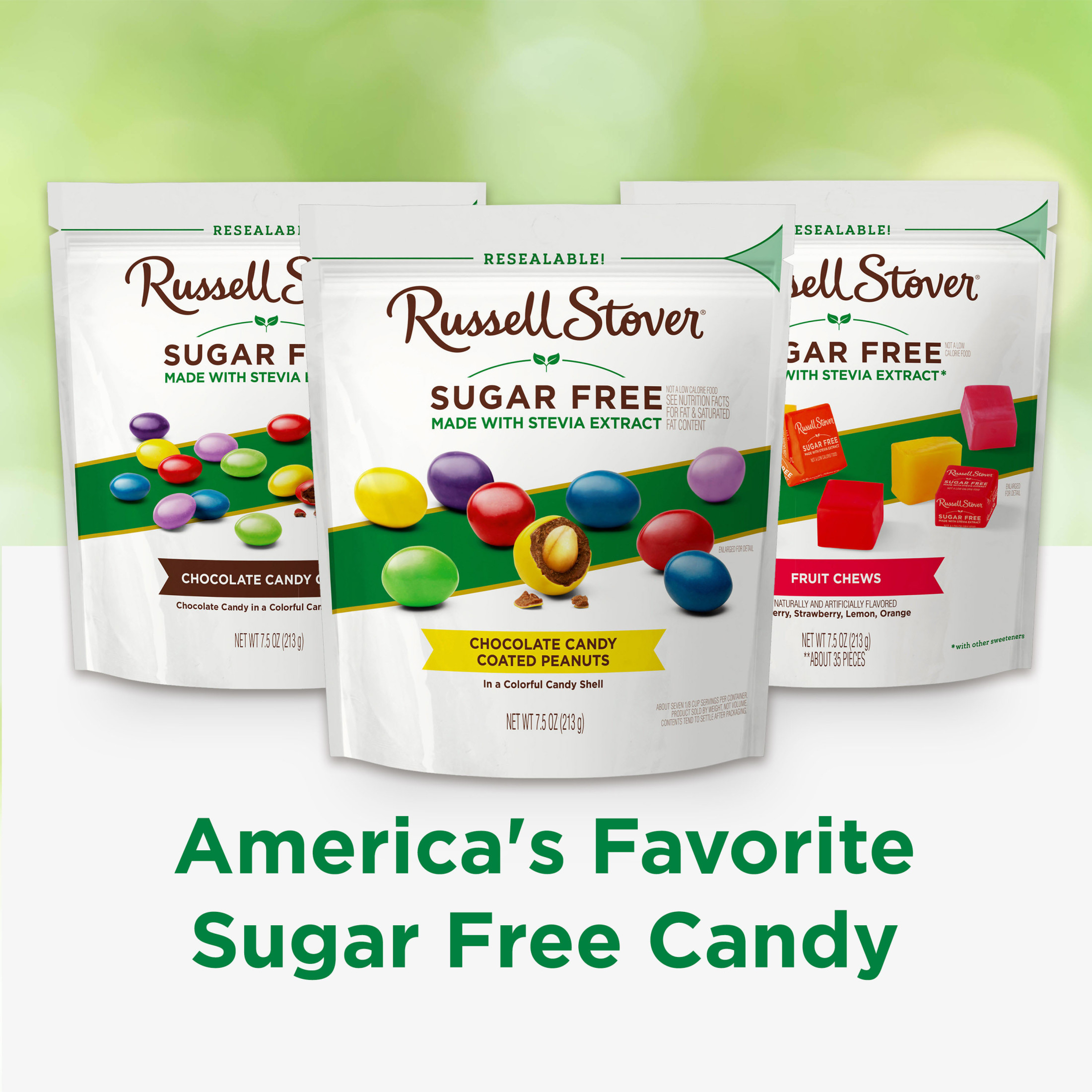 RUSSELL STOVER Sugar Free Chocolate Candy Coated Peanuts, 7.5 oz. bag