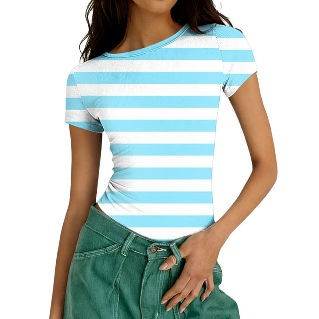 Xuyuer Print Fitted Pencil Top - Women's Casual Unstructured Round Neck Short Sleeve Shirt Matching Set for Office Chic Ensembles, Dinner Date Nights & Modern Separates Wardrobe Styling