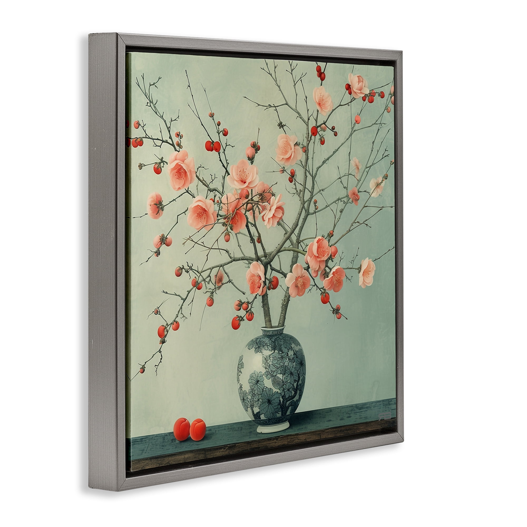 Stupell Industries Historical Flower Vase Plants & Flowers Painting Gray Floater Framed Canvas Art Print Wall Art, 25 x 25