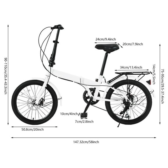 20 inch 7 Speed Folding City Bike Bicycle Folding Bike for Adults Lightweight