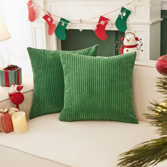 Deconovo Pillow Covers Green Throw Pillow Cover, Set of 2, 16x16 Inch, Pillow Covers, Corduroy Cushion Covers with Stripe Pattern for Bedroom Living Room