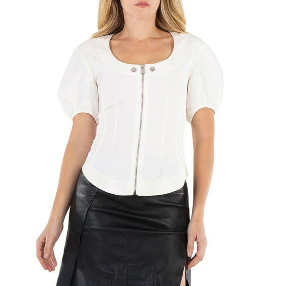 Stella Mccartney Ladies White Puff-Sleeved Crewneck Blouse, Brand Size 36 (US SIze 2)