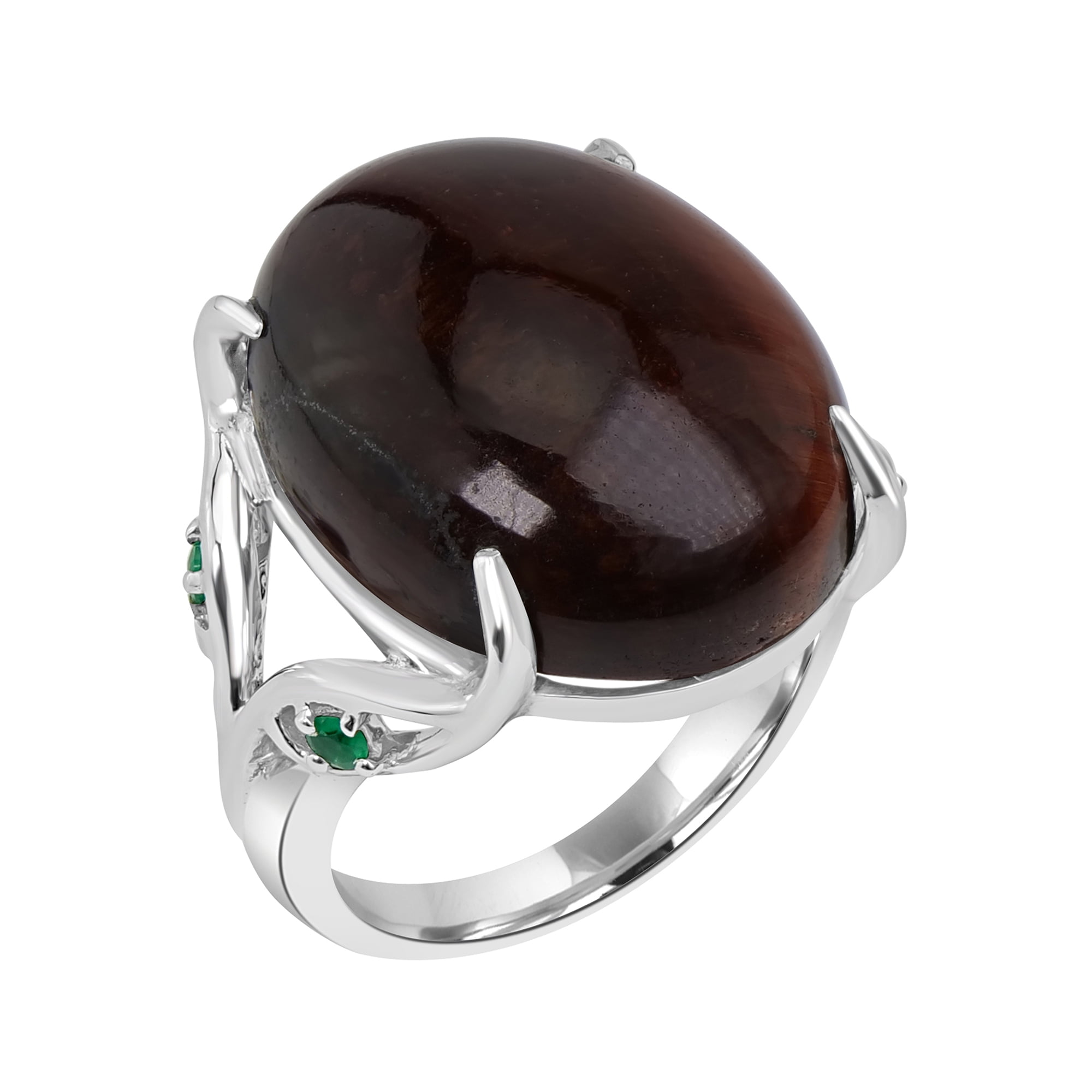 Sterling Silver Statement Ring with round Tigers eye cabochon gemstone and twisted 925 Sterling Silver band