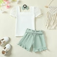 thumbnail image 3 of 2T Baby Girls Clothes 3T Girls 3PCS Summer Outfits Set Toddler Girls Short Sleeve Top Shorts Set with Headband White, 3 of 8