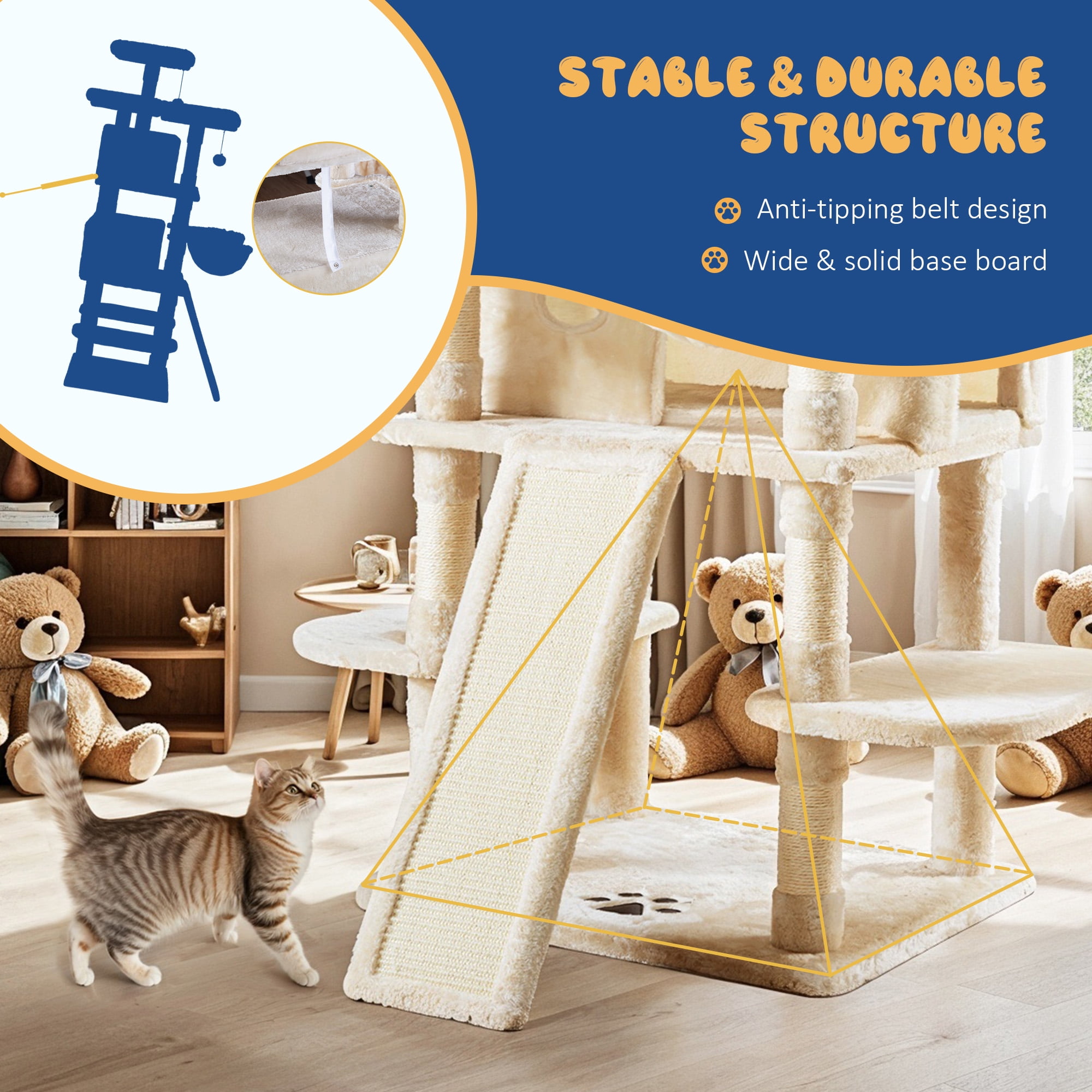 Allewie 68" Multi-Level Large Cat Tree and Tower with Cat Condo House, Scratching Posts & Board, Beige