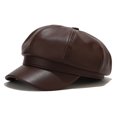 thumbnail image 2 of Minzimin Womens PU Leather Newsboy Cap 8 Panel Paperboy Newsie Cap Bakerboy Beret Cabbie Hat, 2 of 6