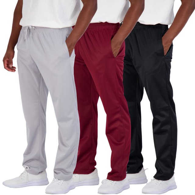3 Pack Men‘s Active Athletic Casual Tricot Open Bottom Sweatpants with Pockets (Available In Big & Tall)