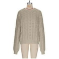 thumbnail image 3 of ShomPort Oversized Sweater for Womens Round Neck Long Sleeve Cable Knit Tees Tops Drop Shoulder Fall Winter Thermal Thick Blouses, 3 of 4
