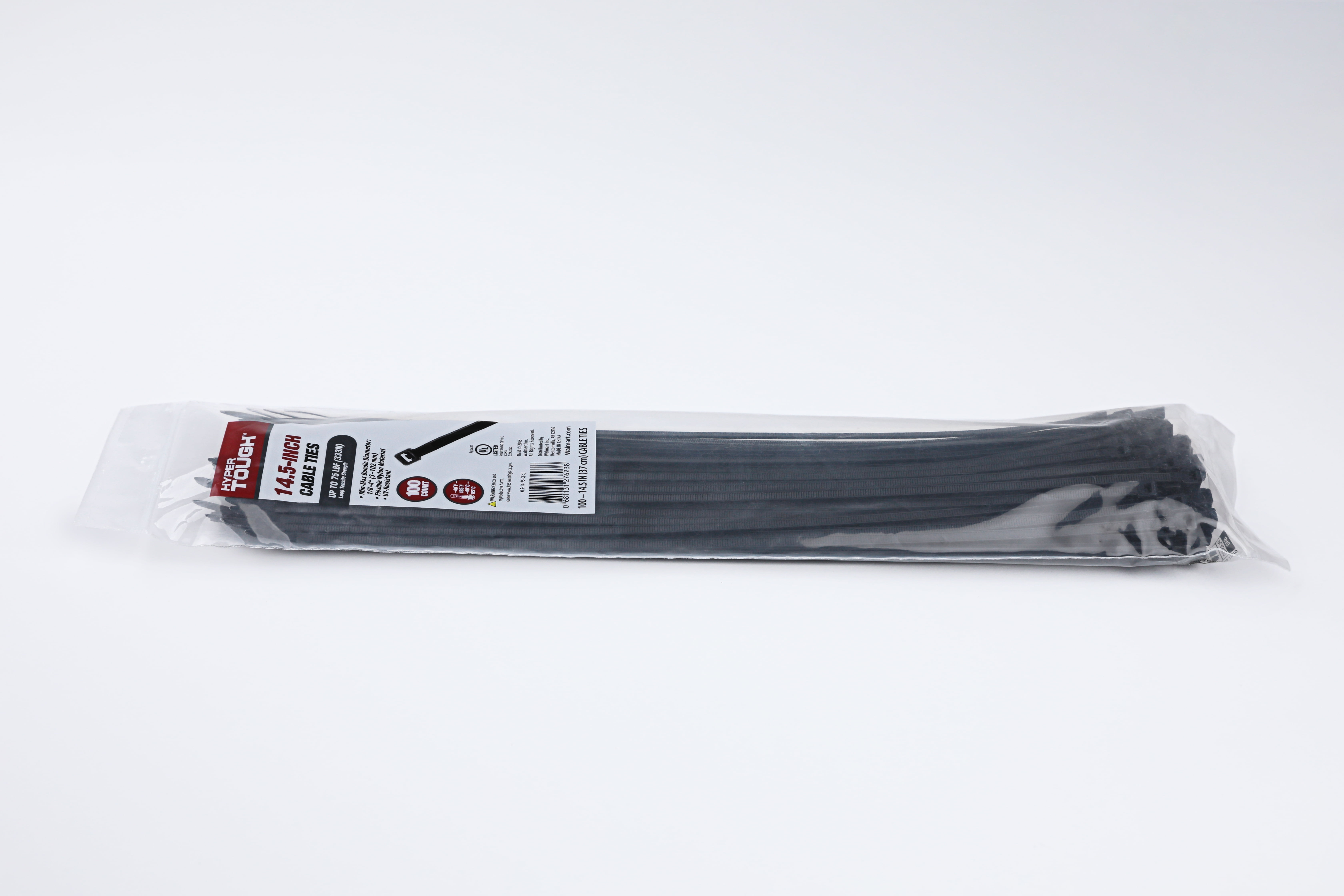 Hyper Tough 14.5 inch 75lb Cable Ties UV Resistant Black 100 Count