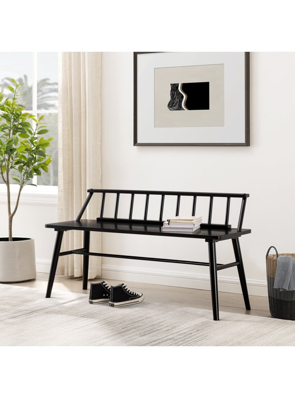 Walker Edison 47 Contemporary Low-Back Spindle Wood Bench, Black