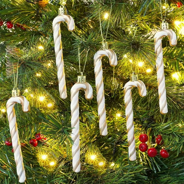Fiudx Adornos Navideños de Bastones de Caramelo, Adornos de Plástico Irresponsables, Bolas Navideñas con Formas Únicas, Guirnaldas para Árboles de Pared, Decoración Comercial de Alta Gama, Diseño Nav
