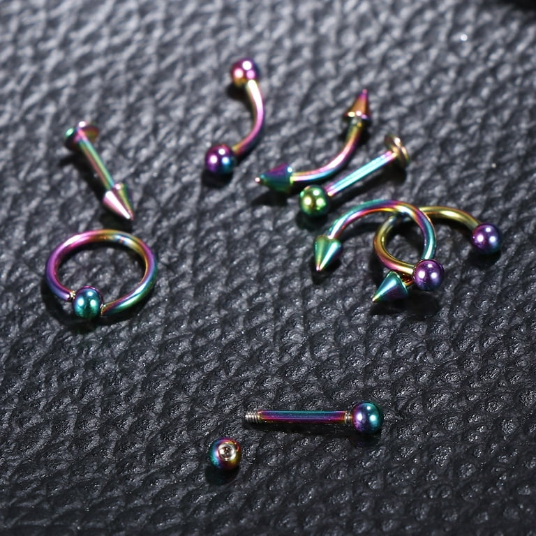 8pcs Stainless Steel Curved Eyebrow Nose Lip Earrings Piercings Punk Unisex Body  Piercing Jewelry (Colorful) 