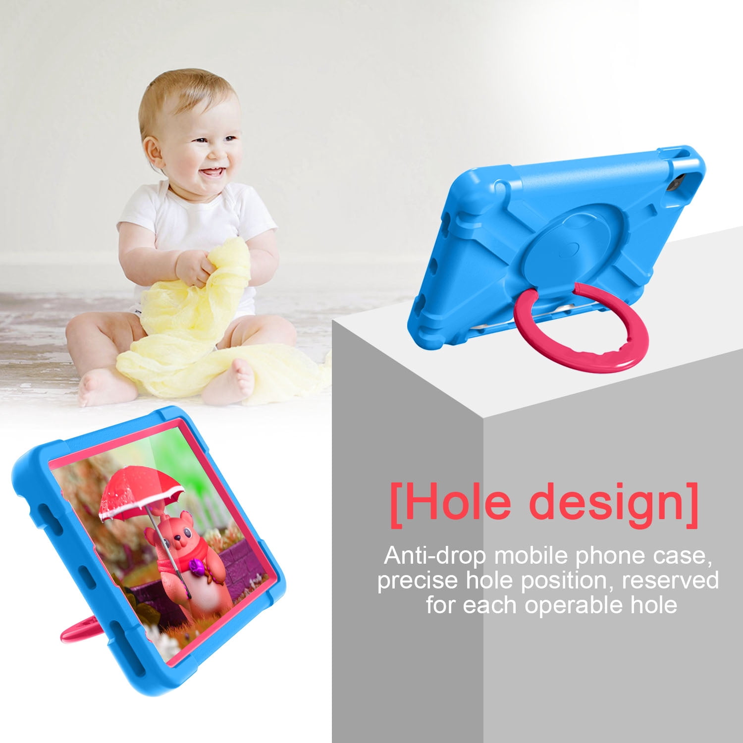 iPad Pro 11 2020 Case with Pencil Holder, Allytech Kids Friendly Case 360 Rotating Kickstand Heavy Duty Protective Shockproof Case Cover for Apple iPad Pro 11 2nd Generation 2020, Blue/Rose