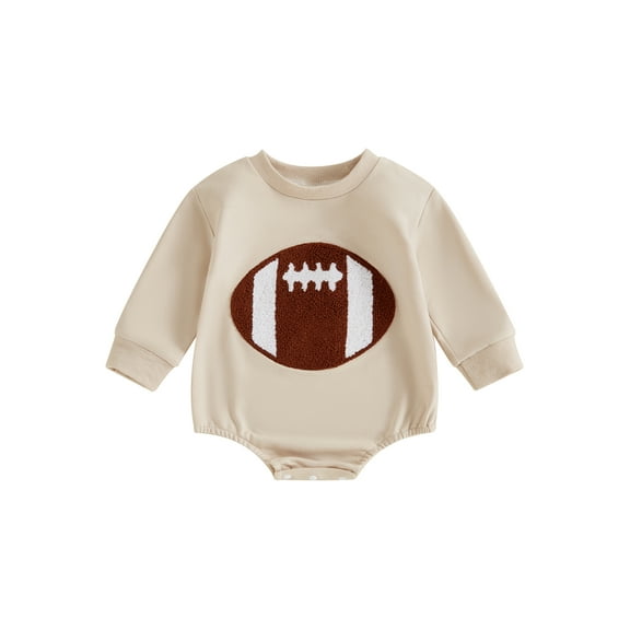 Qtinghua Newborn Baby Football Outfit Embroidered Football Sweatshirt Romper Oversized Bodysuit Boys Girls Fall Clothes