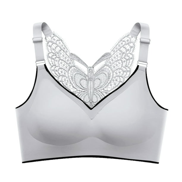 Aayomet Bralettes for Women Lace Ice Silk Large Butterfly Back Large Chest  Show Small No Steel Ring Bra (Gray, XXXL) 