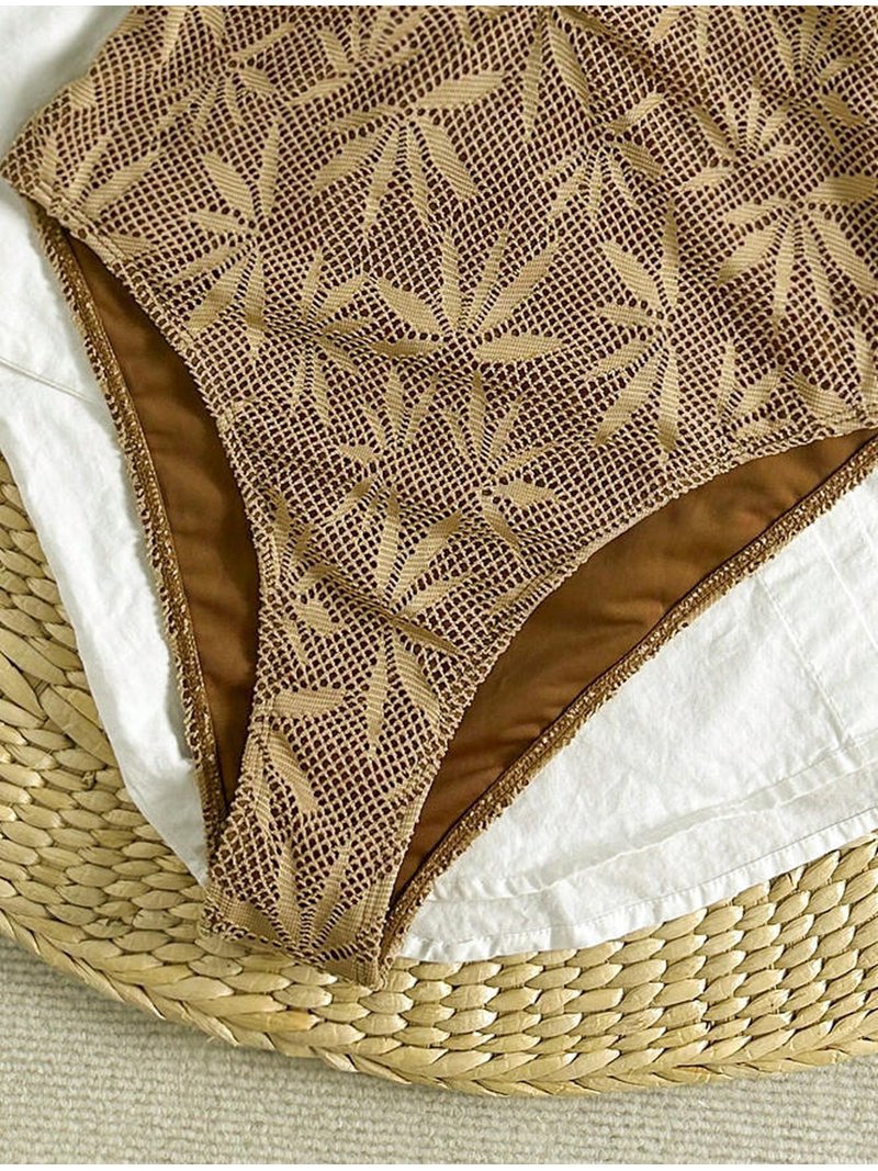 Button 1 Hind Women's Leaf Print One-Piece Swimsuit with Front Button Detail ...