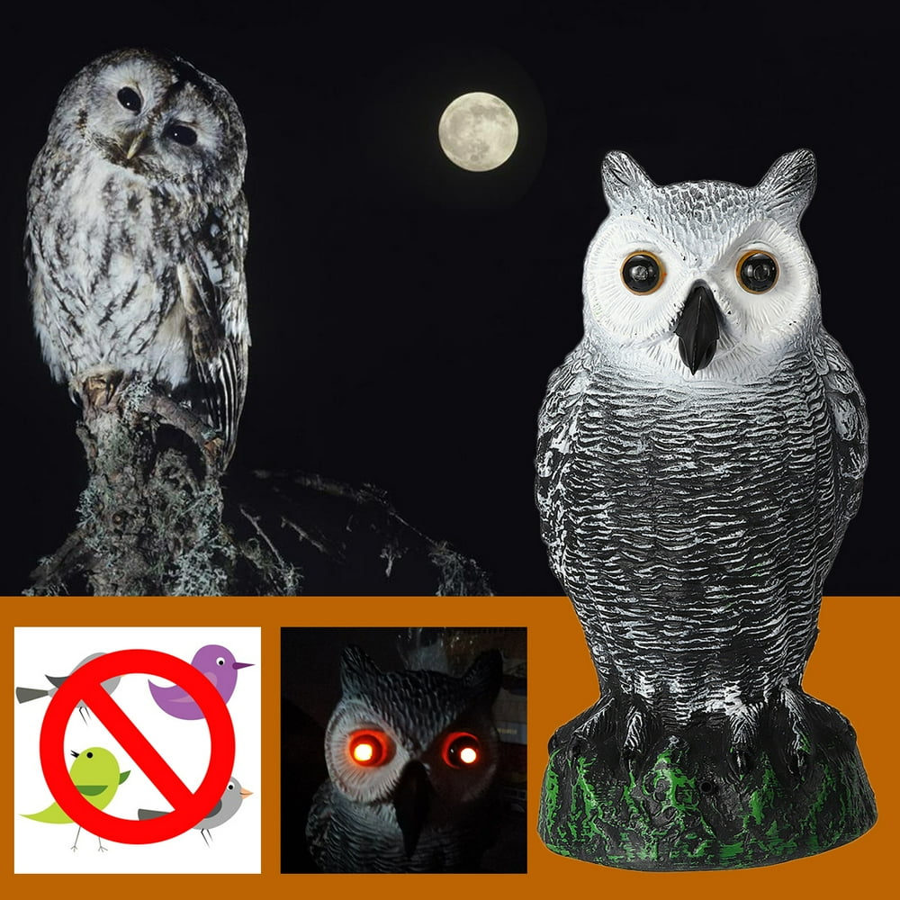 Battery Powered Resin Realistic Fake Owl Decoy with Eyes Glowing Analog