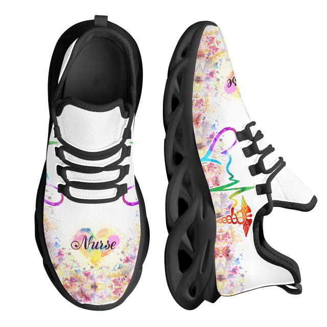 Zapatos casuales de mujer con estampado floral de latidos de enfermera, zapatos planos de mujer, zapatillas de deporte cómodas de malla con cordones para mujer