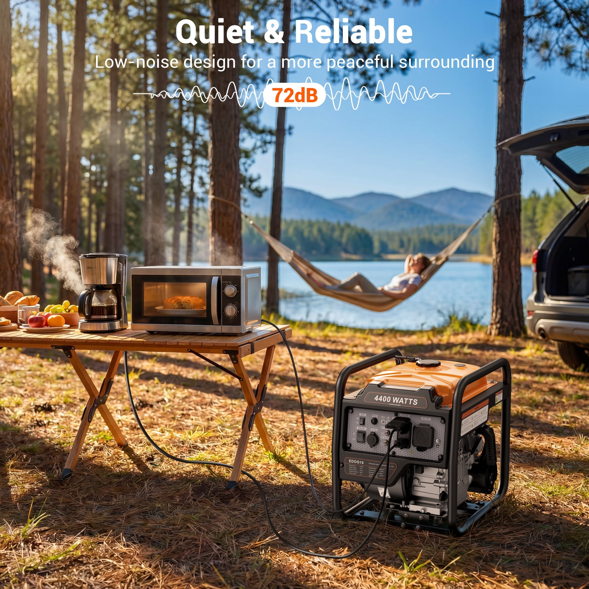 Efurden 4400-Watt Portable Inverter Generator, Gas Powered Generator with ECO Mode for Home Use and Camping, RV Ready, Low Noise