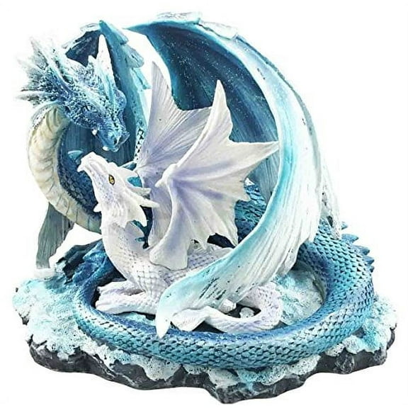 Circle of Life Dragon Family Azure Mother With White Hatchling Arkanian Figurine