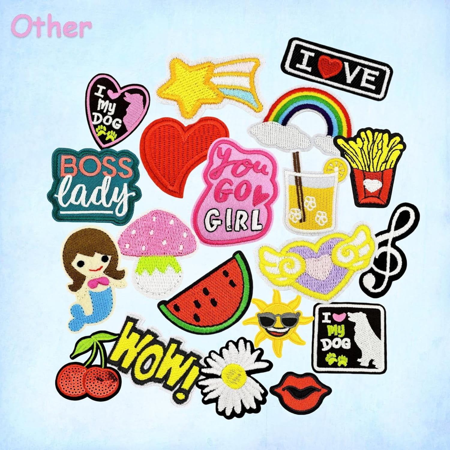 60PCS Iron on Embroidered Patches, Assorted Styles Sew on Applique Patches for Hats Jackets Clothes Backpacks, DIY Crafts Gift