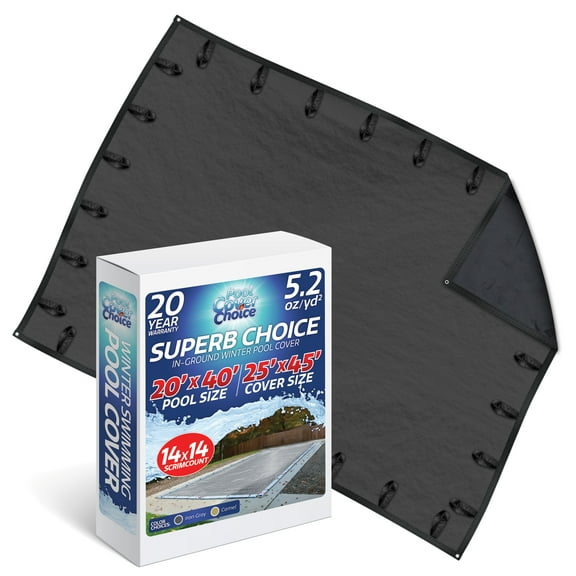 Winter Swimming Pool Cover for 20 ft x 40 ft Inground Rectangular Pool Size, Superb Choice Series, Solid Material, Color - Iron Gray, Pool Cover Choice 512040RCHOICE