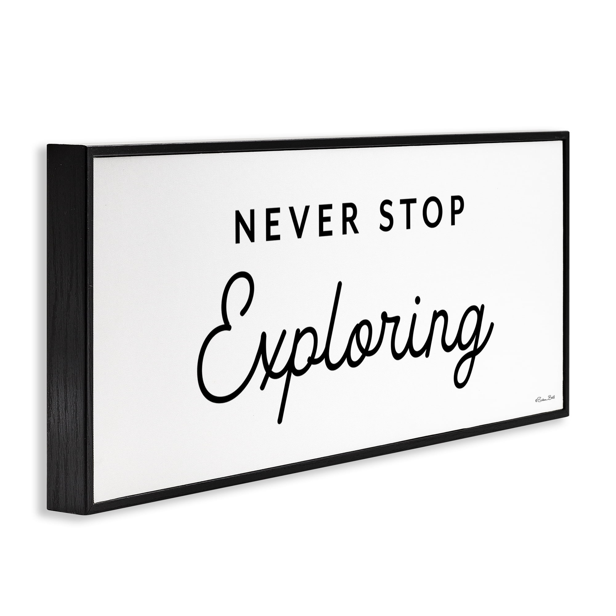 Stupell Industries Never Stop Exploring Typography Painting Black Framed Art Print Wall Art, 24 x 10