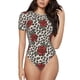 thumbnail image 1 of Balery Leopard Print Rose Body de cuello redondo de manga corta para mujer Tops de manga corta Tops básicos-Large, 1 of 7