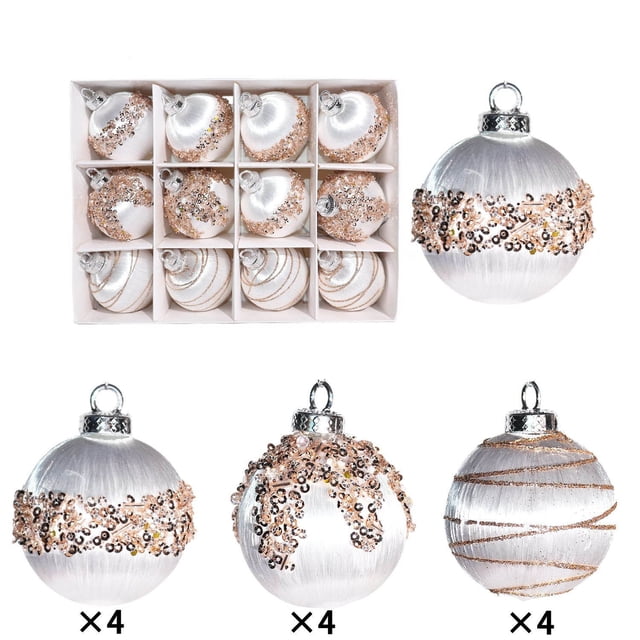 12-Piece 6cm Velvet And Crystal Christmas Ball Ornament Set