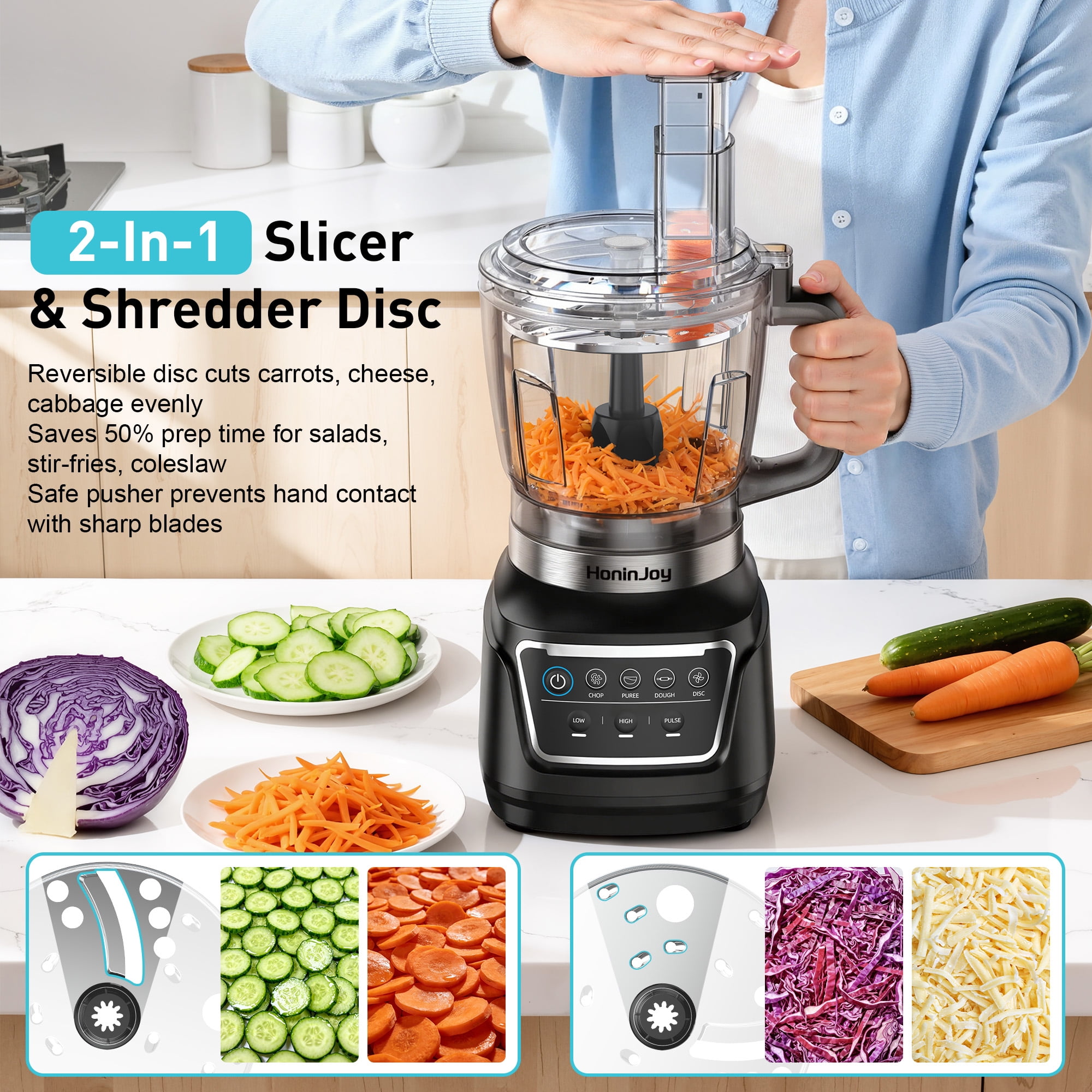 HoninJoy All-in-One Blender & Food Processor, 4 Preset Auto-iQ Programs, Best for Smoothies,Cookie Dough, Salsas, Cole Slaw & More