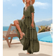 thumbnail image 5 of Vestido largo bohemio con estampado floral para mujer, vestido largo con mangas abullonadas y mangas cortas, falda informal de verano para playa y vacaciones, 5 of 5